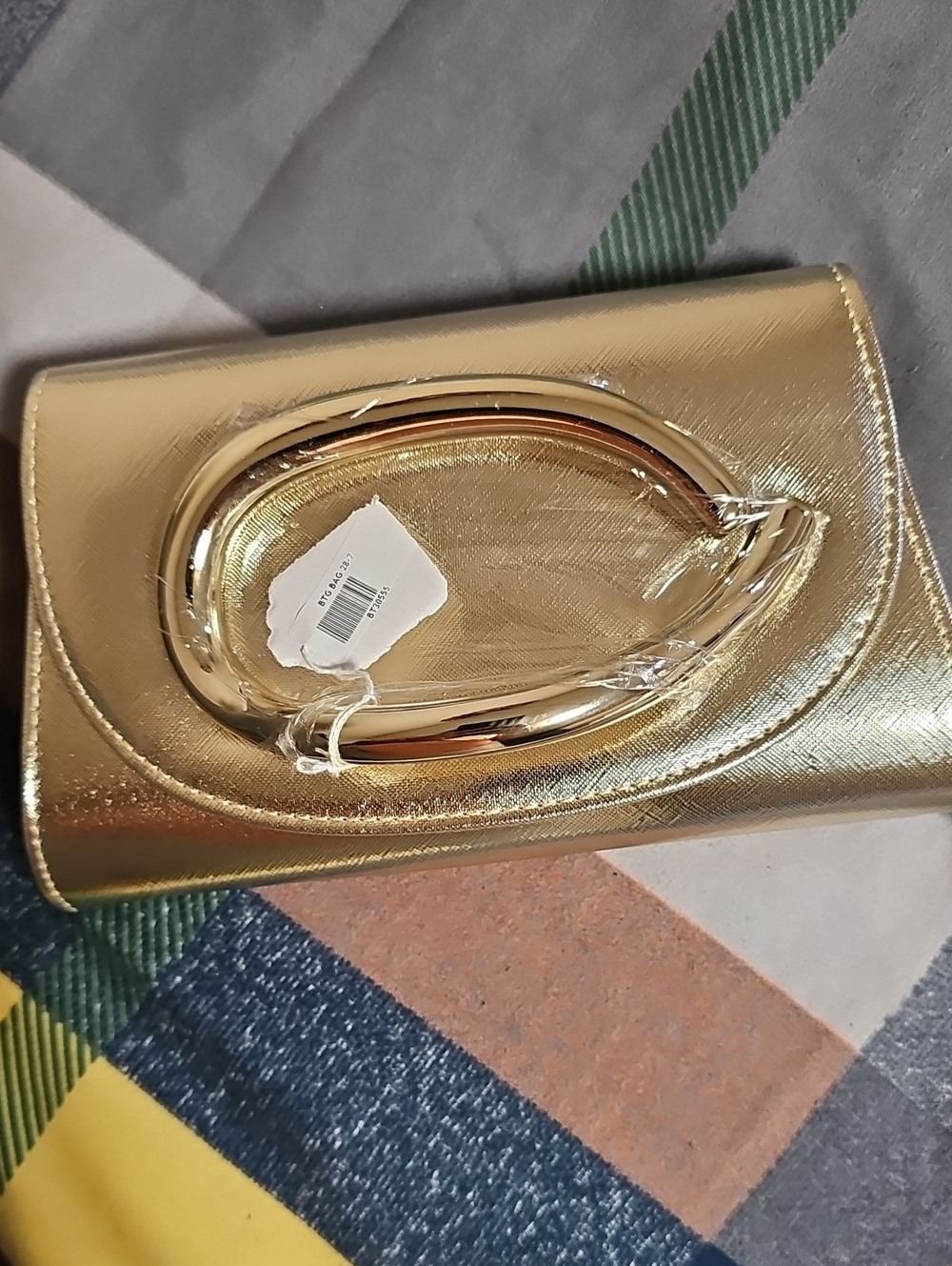 Gold Metallic Oval-Handle Clutch